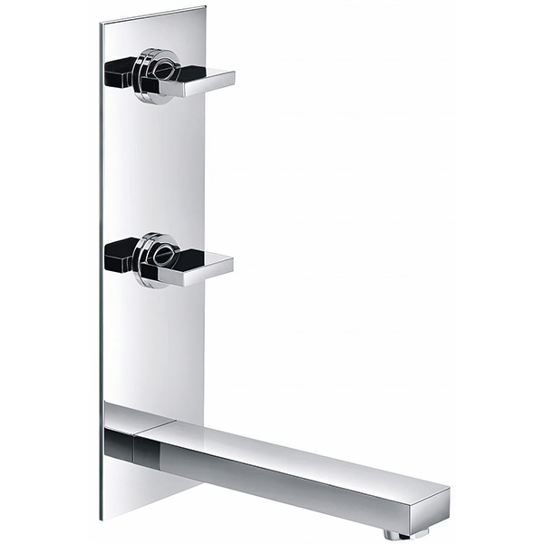 IMEX Bloque 3 Hole Chrome Basin Mixer Tap with Clicker Waste - Flat Handles and Spout - Wall Mounted