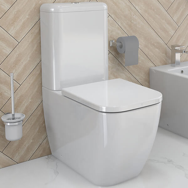 IMEX Essence Rimless Close Coupled White WC Bowl with Cistern and Seat - 355 x 660mm
