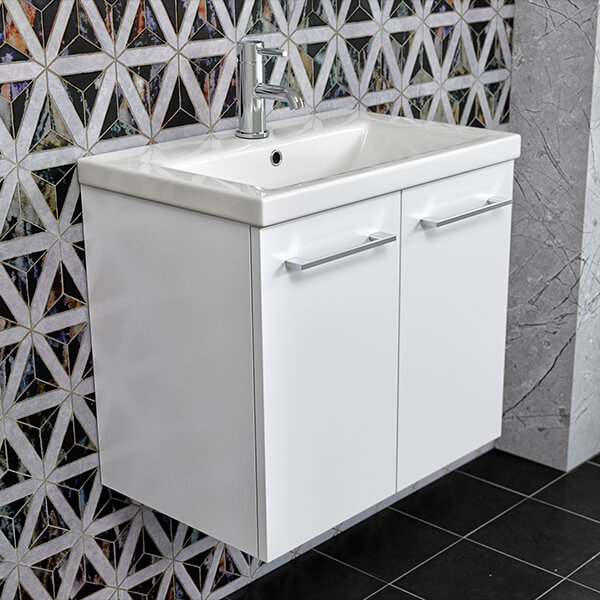 QS Basics Tempo Wall Mounted Undercounter Vanity Unit with Basin 590 x 500mm - Two Door