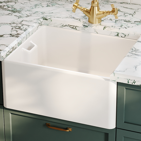 Alternate image of Nuie Belfast Traditional Fireclay Ceramic Kitchen Sink with Overflow - 1 Bowl