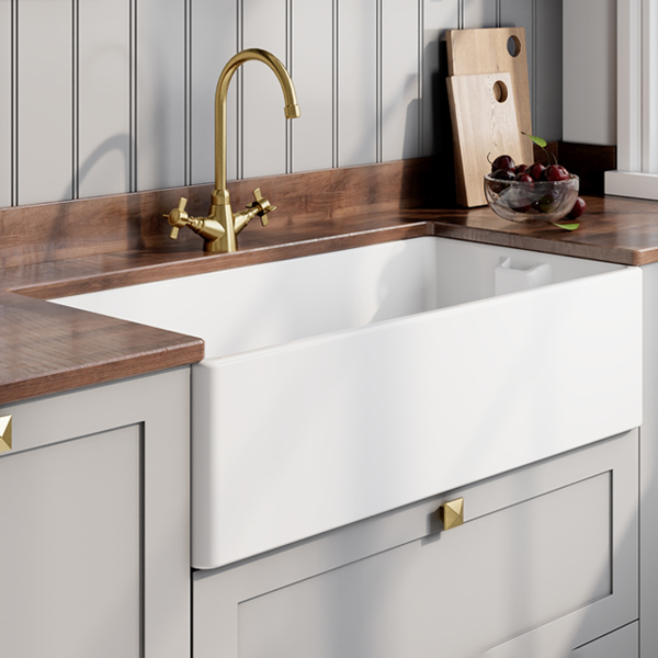 Alternate image of Nuie Belfast Traditional Fireclay Ceramic Kitchen Sink with Overflow - 1 Bowl