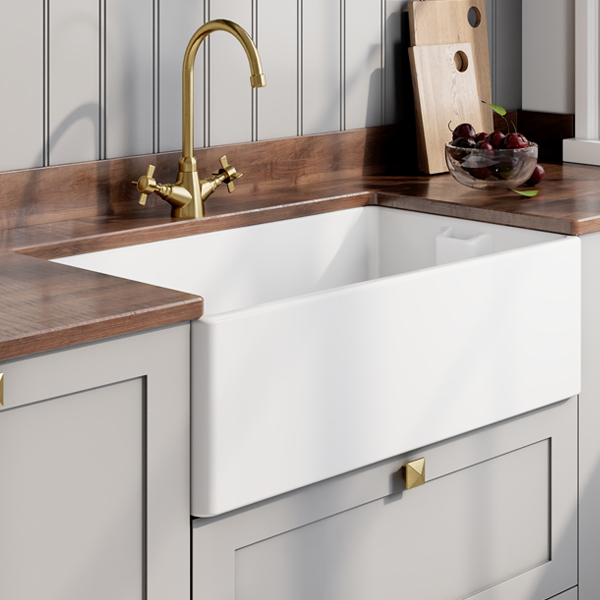 Alternate image of Nuie Belfast Traditional Fireclay Ceramic Kitchen Sink with Overflow - 1 Bowl