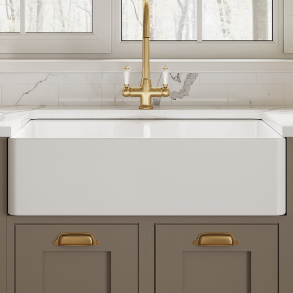 Alternate image of Nuie Butler Traditional Fireclay Inset Kitchen Sink 759 x 500mm - Double Bowl