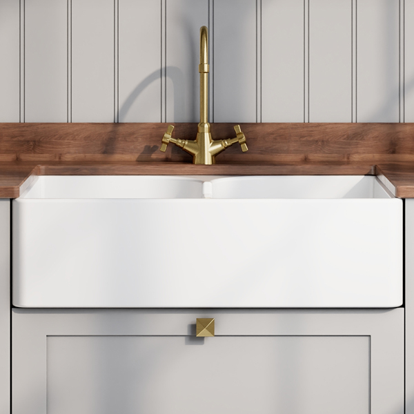 Alternate image of Nuie Butler Traditional Fireclay Inset Kitchen Sink 759 x 500mm - Double Bowl