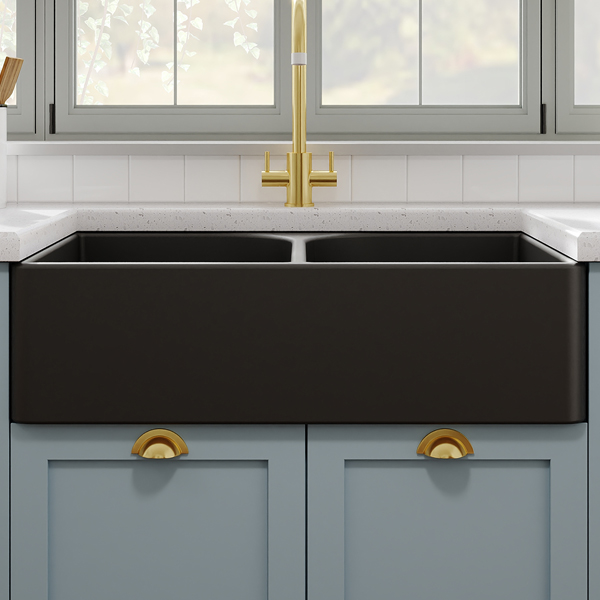 Alternate image of Nuie Butler Traditional Fireclay Inset Kitchen Sink 759 x 500mm - Double Bowl