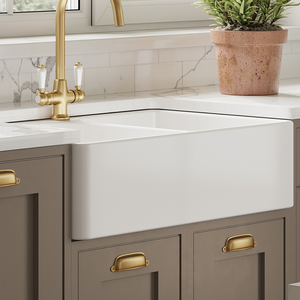 Alternate image of Nuie Butler Traditional Fireclay Inset Kitchen Sink 759 x 500mm - Double Bowl