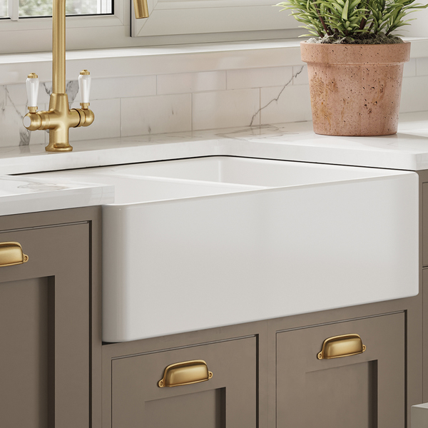 Alternate image of Nuie Butler Traditional Fireclay Inset Kitchen Sink 759 x 500mm - Double Bowl