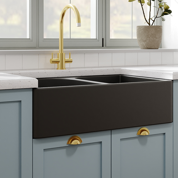 Alternate image of Nuie Butler Traditional Fireclay Inset Kitchen Sink 759 x 500mm - Double Bowl