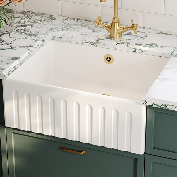 Alternate image of Nuie Butler Traditional Fireclay Fluted White Kitchen Sink with Overflow - One Bowl