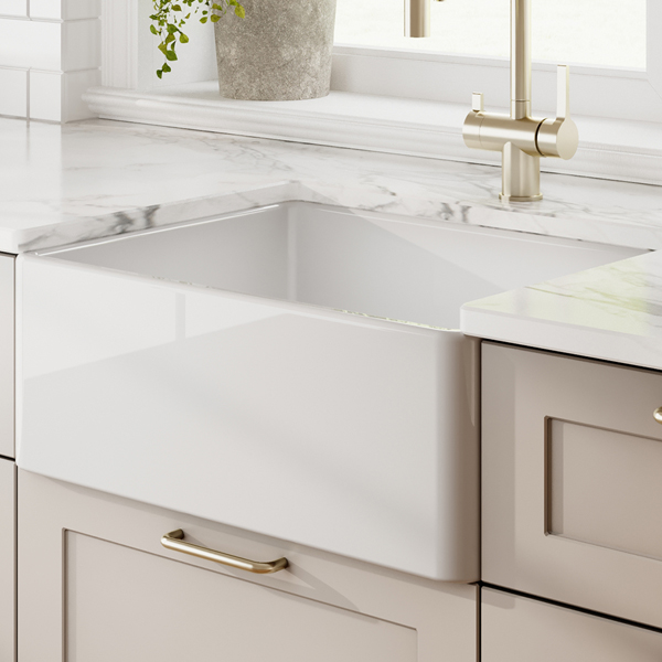 Alternate image of Nuie Butler Traditional Fireclay Semi Recessed Kitchen Sink - 1 Bowl