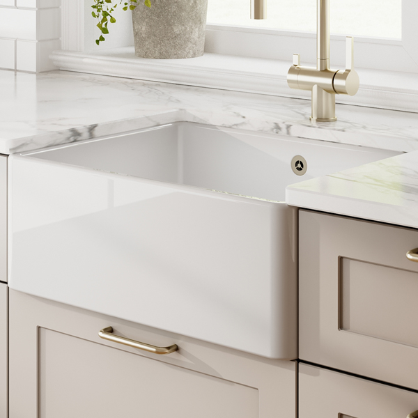 Alternate image of Nuie Butler Traditional Fireclay Semi Recessed Kitchen Sink - 1 Bowl