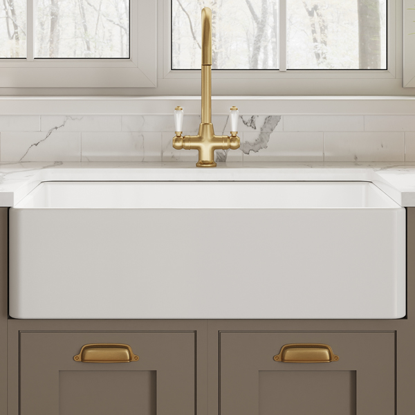 Alternate image of Nuie Butler Traditional Fireclay Semi Recessed Kitchen Sink - 1 Bowl