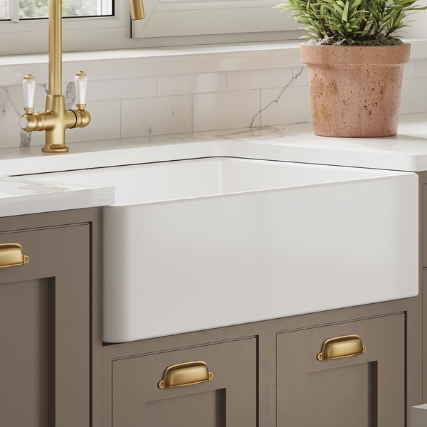 Alternate image of Nuie Butler Traditional Fireclay Semi Recessed Kitchen Sink - 1 Bowl