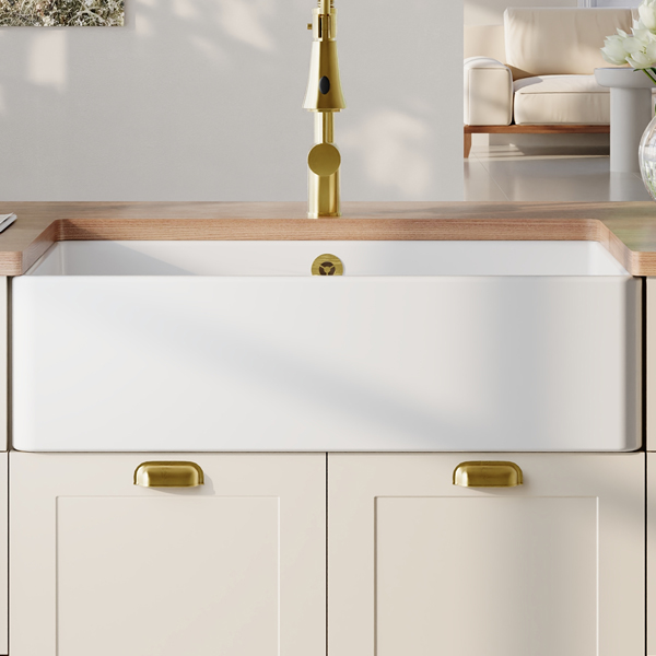 Alternate image of Nuie Butler Traditional Fireclay Semi Recessed Kitchen Sink - 1 Bowl