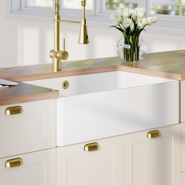Alternate image of Nuie Butler Traditional Fireclay Semi Recessed Kitchen Sink - 1 Bowl
