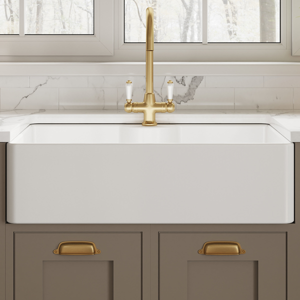 Alternate image of Nuie Butler Traditional Fireclay Undermount White Kitchen Sink - 1 Bowl