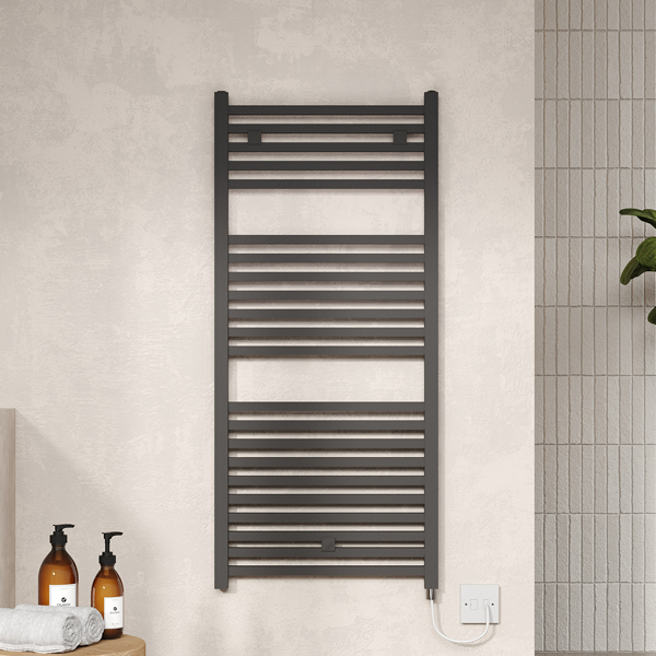 Alternate image of Hudson Reed Eton Straight Electric Towel Rail with Heating Element - 500mm Wide - Steel