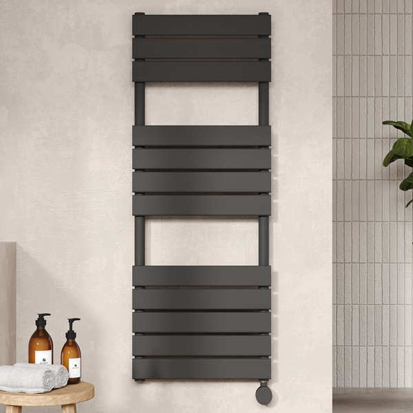 Alternate image of Hudson Reed Square Flat Panel Electric Towel Rail with Brackets - 500mm Wide