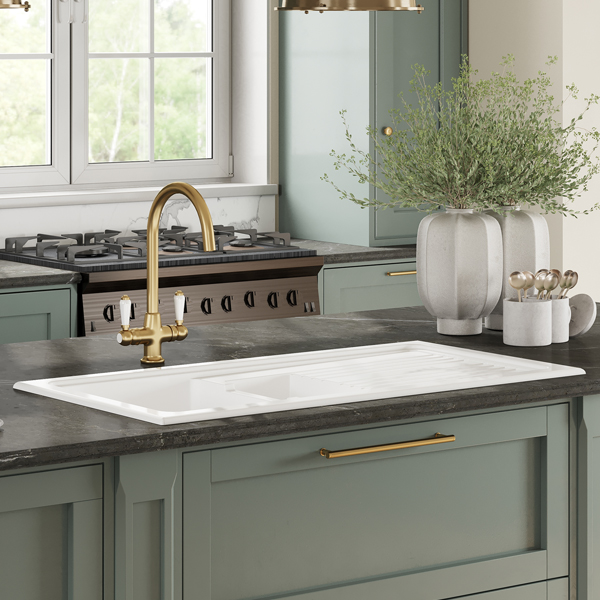Alternate image of Nuie Fireclay Kitchen Sink with Ridged Draining Area 1010 x 525mm - 1.5 Bowl
