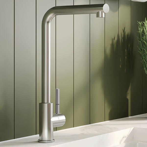 Nuie Top-Fix Vito Contemporary Kitchen Sink Mixer Tap with L-Neck Spout - Stick Handle