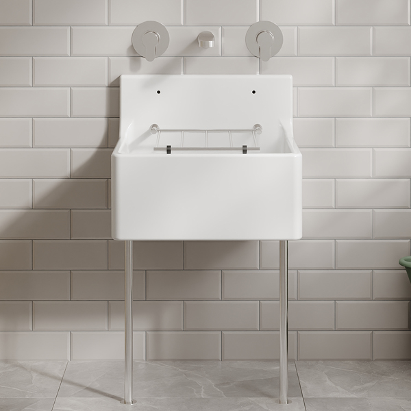 Alternate image of Nuie Traditional White Fireclay Cleaner Sink with Grid and Splashback - 1 Bowl
