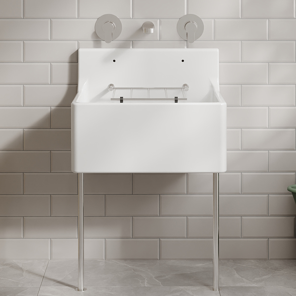 Alternate image of Nuie Traditional White Fireclay Cleaner Sink with Grid and Splashback - 1 Bowl