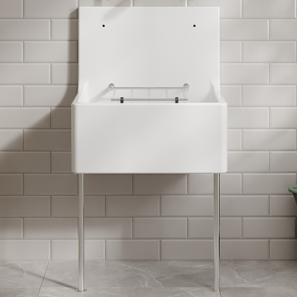 Alternate image of Nuie Traditional White Fireclay Cleaner Sink with Grid and Splashback - 1 Bowl