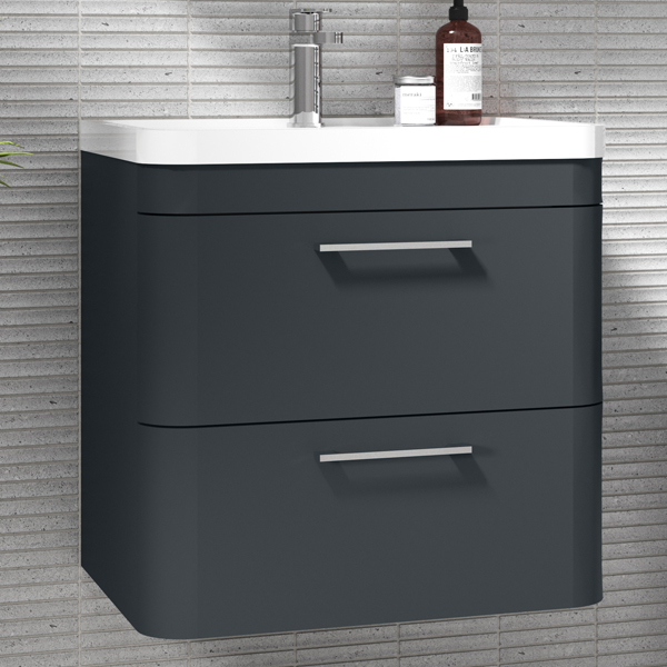 Alternate image of Nuie Parade Wall Hung Curved Vanity Unit with Basin and Handles - 2 Drawers - 500mm High