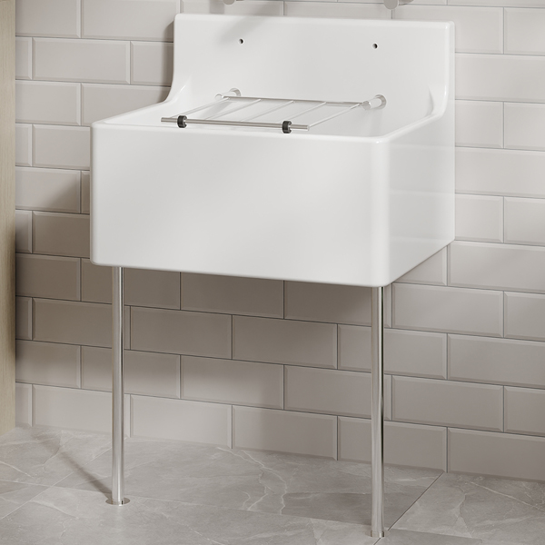 Alternate image of Nuie Traditional White Fireclay Cleaner Sink with Grid and Splashback - 1 Bowl