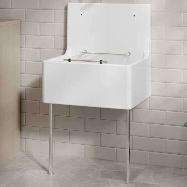 Alternate image of Nuie Traditional White Fireclay Cleaner Sink with Grid and Splashback - 1 Bowl