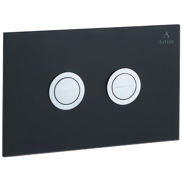 Jaguar Artize Cilica Dual Flush Buttons with Black Glass Wall Plate - 232 x 148mm