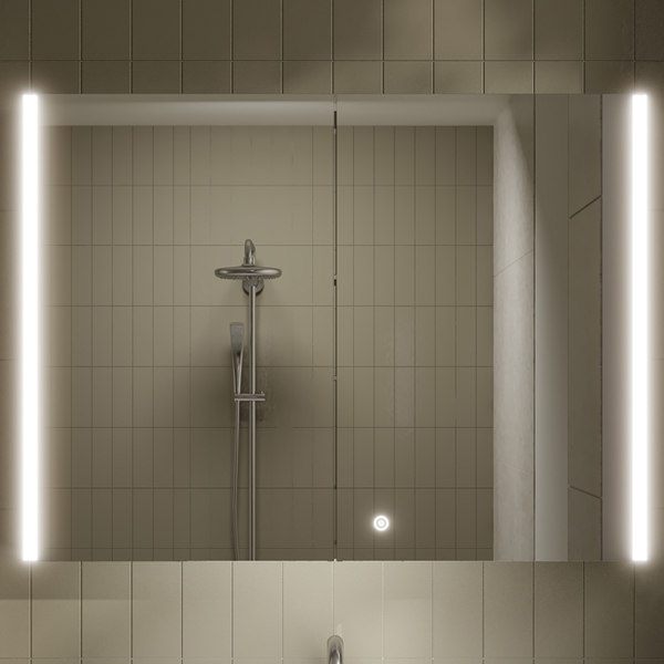 Additional image of Hudson Reed Leda Aluminium Illuminated LED Mirror Cabinet with Demister Pad 800 x 600mm - 2 Doors