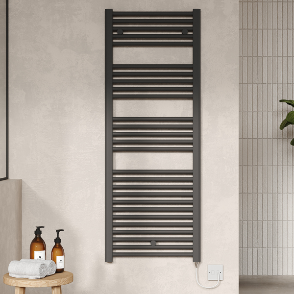 Alternate image of Nuie Straight Electric Towel Rail with Fitting Element - 480mm Wide - Steel
