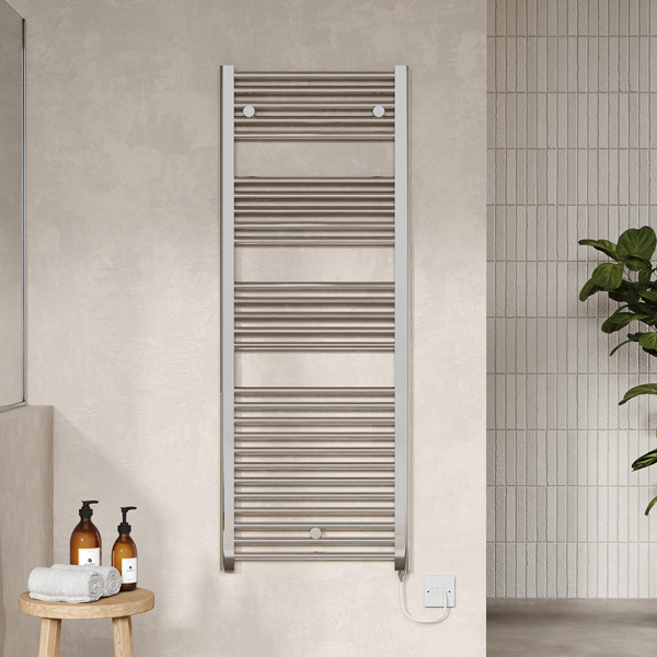 Alternate image of Nuie Straight Electric Towel Rail with Fitting Element - 480mm Wide - Steel