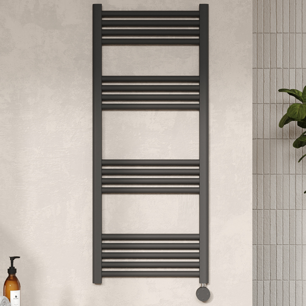 Alternate image of Hudson Reed Straight Electric Towel Rail with Round Tubes - 500mm Wide - Steel