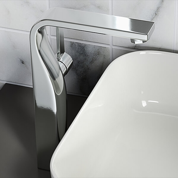 QS Basics Bendex Chrome Tall Basin Mixer Tap - Side Action Stick Handle - Deck Mounted