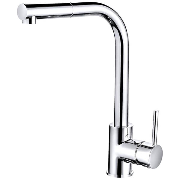 Nuie Zansar Contemporary Pull-Out Kitchen Sink Mixer Tap with L-Shaped Spout - Stick Handle