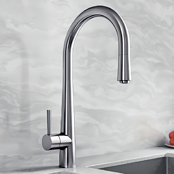 Nuie Ziro Contemporary Pull-Out Kitchen Sink Mixer Tap with Curved Spout - Stick Handle