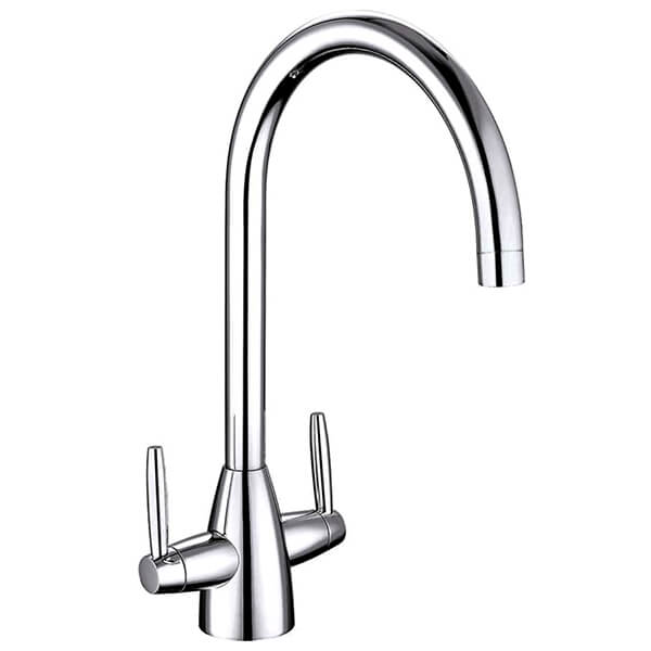Nuie Nila Contemporary Kitchen Sink Mixer Tap with Swan Neck Spout - Stick Handles