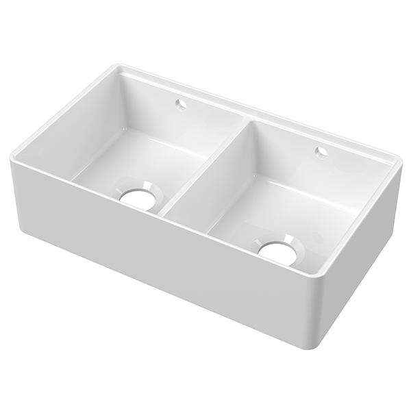 Nuie Butler Traditional Kitchen Sink with Ledge and Overflow 795 x 460mm - Double Bowl