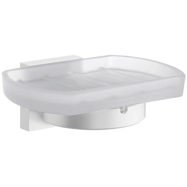 Additional image of Smedbo House Frosted Glass Slimline Soap Dish - Chrome Holder - 120 x 78mm
