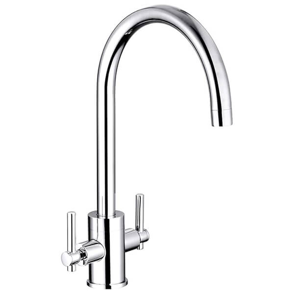 Nuie Charnel Contemporary Chrome Mono Kitchen Sink Mixer Tap with Swan Neck Spout - Stick Handles