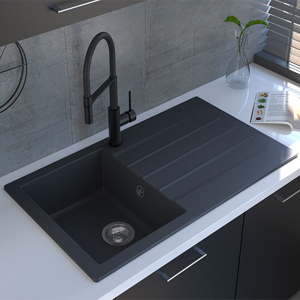 Reginox Valence-10 Granite Inset Kitchen Sink with Drainer - 860 x 500mm - 1 Bowl