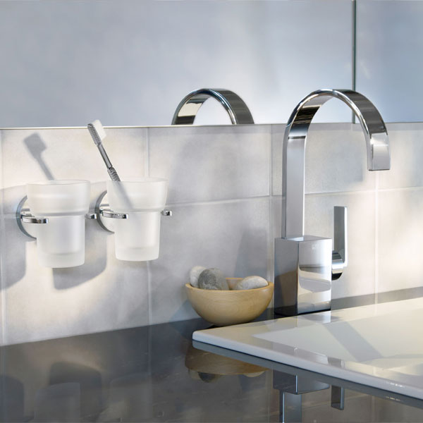 Smedbo House Brass Holder and Frosted Glass Tumbler - 98mm