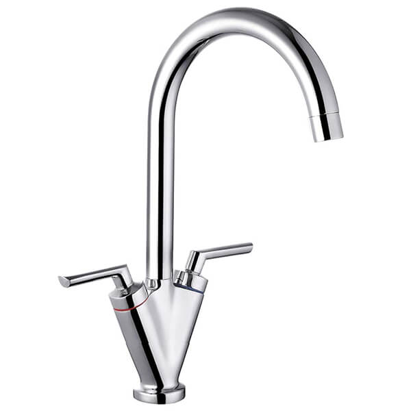 Nuie Sutna Contemporary Mono Kitchen Sink Mixer Tap with Swan Neck Spout - Stick Handles