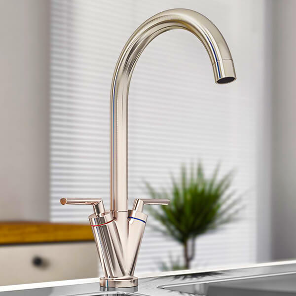 Nuie Sutna Contemporary Mono Kitchen Sink Mixer Tap with Swan Neck Spout - Stick Handles