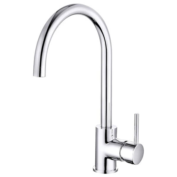 Nuie Anaya Contemporary Chrome Mono Kitchen Sink Mixer Tap with Curved Spout - Stick Handle