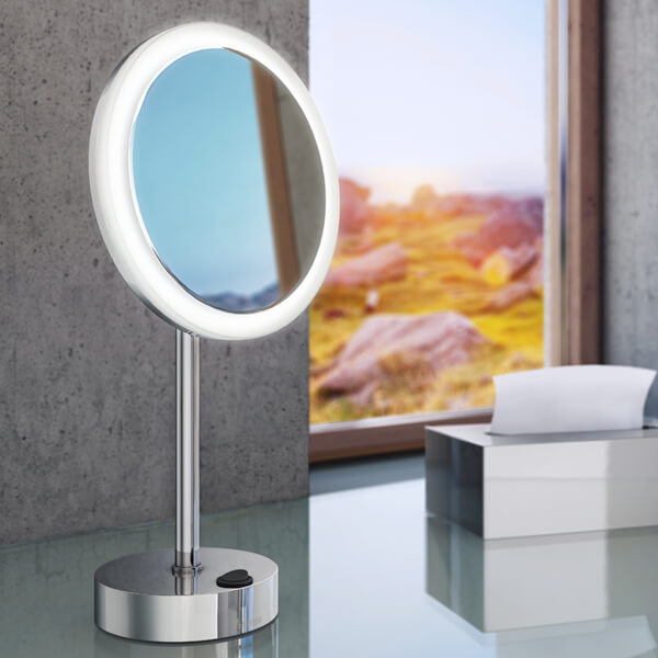 Smedbo Outline Freestanding Round LED Shaving And Make-Up Mirror - 200 x 200mm