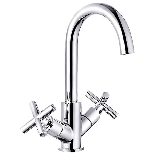 Nuie Yareth Traditional Chrome Mono Kitchen Sink Mixer Tap with Curved Spout - Crosshead Handles