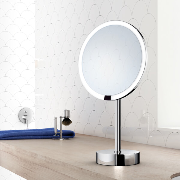 Smedbo Outline Freestanding Round LED Chrome Shaving and Make-Up Mirror - 215 x 215mm